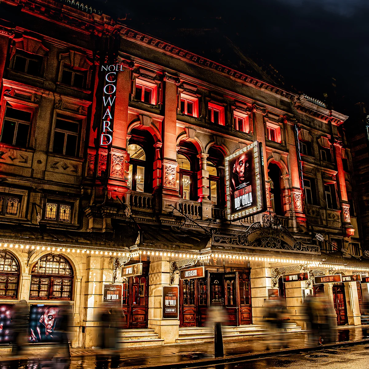 Noël Coward Theatre external view with Dracula signage